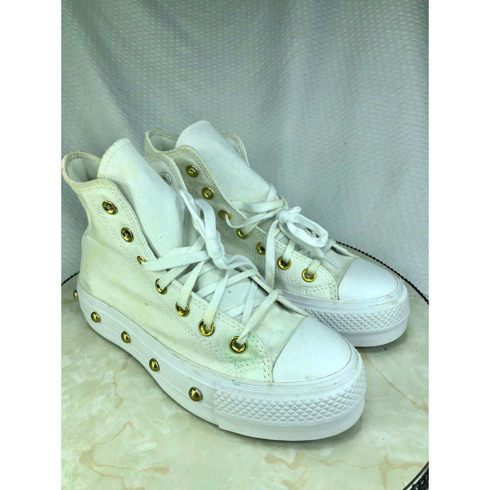 Converse All Star Platform Studded High Top Shoes Women 6.5 White Chunky Sneaker